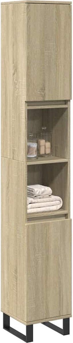 vidaXL - Badkamerkast - 30x30x190 - cm - bewerkt - hout - sonoma - eikenkleurig