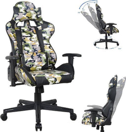Bureaustoel gamestoel Thomas - racing gaming stijl stoel - ergonomisch verstelbaar - camouflage