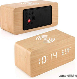 Japandi Living - Digitale Wekker - Draadloos Opladen - Houtkleur