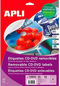 Stickers/etiketten Apli Ø 114 mm Mat CD/DVD Wit 25 Lakens