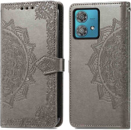 iMoshion Hoesje Geschikt voor Motorola Edge 40 Neo Hoesje Met Pasjeshouder - iMoshion Mandala Bookcase - Grijs