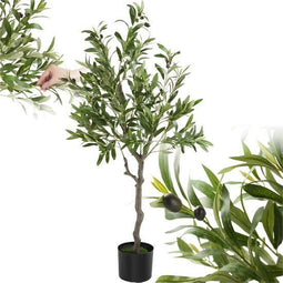 tectake® Kunstmatige Olijfboom Oleand - Kunstplant - Realistische Bladeren en Olijven - Ø40x120 cm