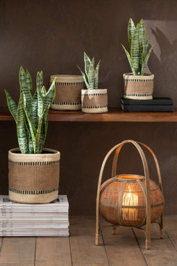 J-Line mand Rond + Band - jute - naturel/beige - medium - 2 stuks