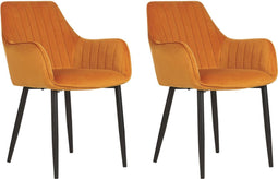 WELLSTON - Eetkamerstoel set van 2 - Oranje - Fluweel