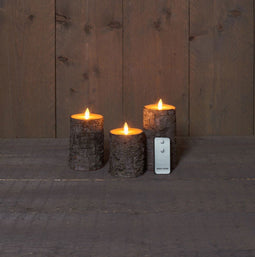 Annas collection - B.o. 3st kaars berk bewegende vlam 7.5x10/12.5/15cm afstandsbediening 3x3aaa
