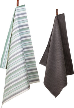 Ten Cate Theedoeken en Keukendoeken Set - Theedoeken en Handdoeken Set - Keukenset Theedoeken en Keukendoek - Keukendoek - Theedoek - 1x Keukendoek 50x50 cm - 1x Theedoek 60x65 cm - Katoen - Grijs en Groen