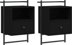 vidaXL - Nachtkastjes - 2 - st - wandgemonteerd - 40x30x61 - cm - bewerkt - hout - zwart