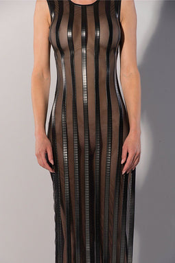 Guilty Pleasure - Printed Datex gestreepte lange jurk - S