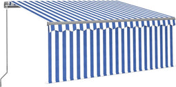 vidaXL - Luifel - handmatig - uittrekbaar - rolgordijn - LED - 3x2,5 - m - blauw - wit