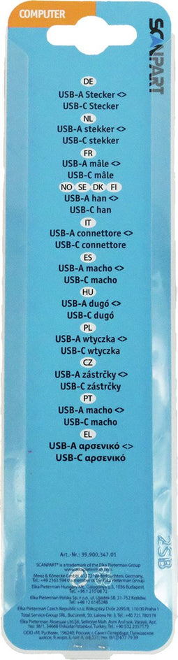 Scanpart USB C kabel 1 meter - Datakabel 10 Gbps - USB A naar USB C - Oplaadsnoer geschikt voor Samsung smartphone - USB 3.1 - Universeel