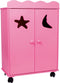 Base Toys Houten Kledingkast - Roze - Wieltjes - 46x66 cm