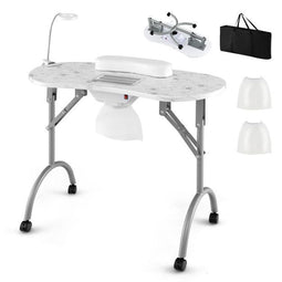 Coast Opvouwbare Manicuretafel 90x43x73 cm - Stofafzuiger LED-lamp Polssteun Draagtas Wit