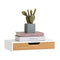 SoBuy FRG92-WN - Zwevende Plank - Bamboe met Lade - Wit - B40xL24.5xH8cm