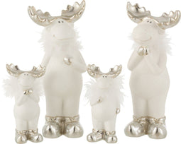 J-Line kerstfiguur Rendier - keramiek - wit/zilver - large - 2 stuks