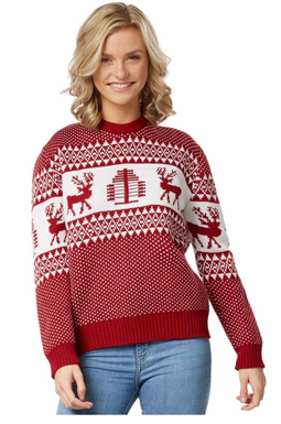 DressForFun Kersttrui Winterwonderland - Traditioneel Noors - Maat XL - Rood & Wit