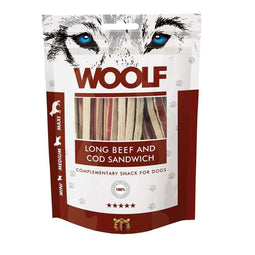 Snack voor honden Woolf Long Beef and Cod Sandwich Rundvlees 100 g
