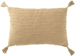 J-Line kussen rechthoek + kwasten - katoen - donker beige