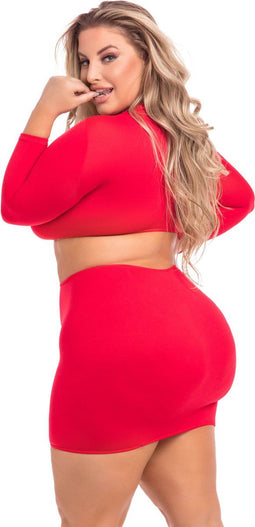 Pink Lipstick Lingerie Top en rok set -3XL/4XL- STOP & STARE 2PC Rood