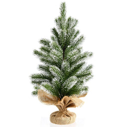 Coast Mini Kunstkerstboom - Tafelmodel - 50 cm - Cementen standaard met linnen doek - Groen met wit