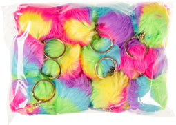 Fluffy Sleutelhanger Regenboog Bal, 12st.