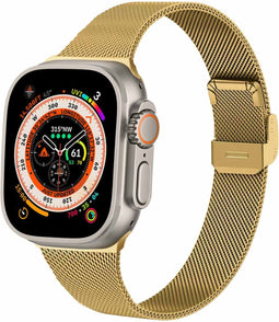 imoshion Milanees vouw bandje - Geschikt voor Apple Watch 1, 2, 3, 4, 5, 6, 7, 8, 9, 10, SE, Ultra (2) - 44/45/46/49 mm - Goud - One Size
