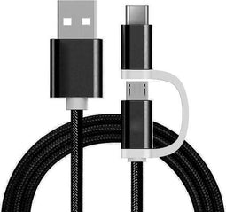 Reekin 2 in 1 Charging Cable (USB Micro & Type-C) - 1,0 Meter (Black-Nylon)