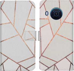 iMoshion Hoesje Geschikt voor Nokia X20 / X10 Hoesje Met Pasjeshouder - iMoshion Design Softcase Bookcase - Wit / Meerkleurig / Goud / White Graphic