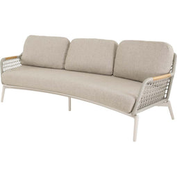 Loungebank Marseille - Aluminium frame - 230x103x77cm - Matt beige - Teak armleuning - Beige rope (ø5mm) - Olefin kussen 365gr/m²