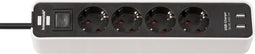 Brennenstuhl Ecolor - Stekkerdoos 4-voudig + 2x USB - 1,5 m kabel - Wit/Zwart