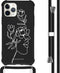 iMoshion iPhone 11 Pro - Hoesje met Koord - Verstelbaar Koord - Wit / Zwart / Woman Flower Black