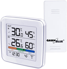 GreenBlue GB169 - Draadloze weerstation met klok alarm datum - °C / °F - bereik tot 60 m - Wit