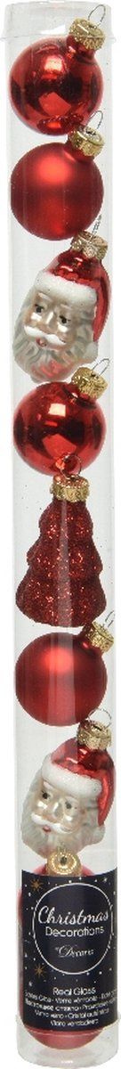 9 Glazen kerstballen en figuren mix kerstrood