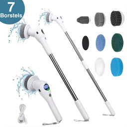 Lodgy® Elektrische Schoonmaakborstel - Schoonmaakborstel - Schrobber met Steel - Schrobmachine - Schrobborstel - Wasborstel met Telescopische Steel - 7 Opzetstukken