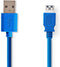 Nedis USB-Kabel - USB 3.2 Gen 1 - USB-A Male - USB-A Female - 5 Gbps - Vernikkeld - 3.00 m - Rond - PVC - Blauw - Envelop
