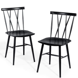 Coast Set van 2 Metalen Eetkamerstoelen - Industriële Design - Ergonomische Rugleuning - Zwart (2 stuks)