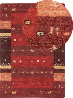 SINANLI - Modern vloerkleed - Donkerrood - 140 x 200 cm - Wol