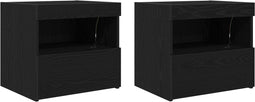 vidaXL - Nachtkastjes - met - LED-verlichting - 2 - stuks - Zwart - Eiken - 50x40x45 - cm