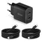 Faas USB C Oplader - Snellader 40W - 2x 20W Poort - 2 kabels 1.5 meter - Zwart