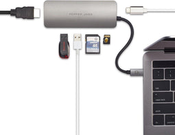 PEPPER JOBS TCH-4 - 4-in-1 USB-C Hub - 4K HDMI USB-A SD/TF kaartlezer - Grijs