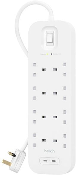 Belkin Connect SRB004VF2M - Overspanningsbeveiligingsstekkerdoos - 8 UK-stekkers en 2x USB-C - Wit