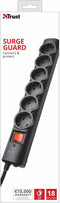 Trust Surge Protector 6 ports - Beveiligde stekkerdoos - 6x Geaarde stekkers - Zwart