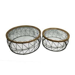 Set van 2 tafels DKD Home Decor Zwart Natuurlijk 100 x 100 x 43 cm