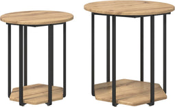 vidaXL - Bijzettafel - Set - van - 2 - Artisan - Eiken - Geengineerd - Hout - en - Metaal