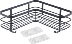 Metaltex - Doucherek - Badkamerrek voor in de hoek - Inclusief plakstrips - 25x25x13 cm - Matzwart - 5 jaar garantie