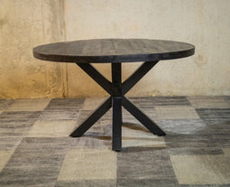 Meubelplaats Ronde Zwarte Mango Eettafel Black Spider 120 cm - Industrieel Design - Massief zwart Mangohout