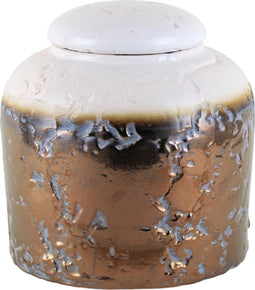 PTMD Shimmer zilverkleurige keramieke pot met witte deksel maat in cm: 31 x 31 x 31 - Wit en Goud