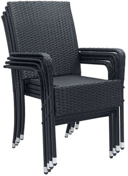 Juskys Yoro - Tuinstoelen - 4-delig - Stapelbaar - Zwart (4 stuks)