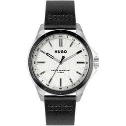 Hugo Boss Zwart Leren Horloge Met Analoge Wijzerplaat