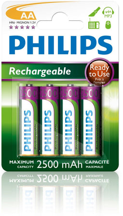Philips R6B4RTU25 - Oplaadbare AA Batterijen - 2500 mAh - 4 stuks