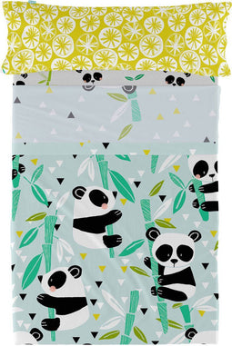 Set beddengoed HappyFriday Moshi Moshi Panda garden blue Blauw Bed van 105 2 Onderdelen